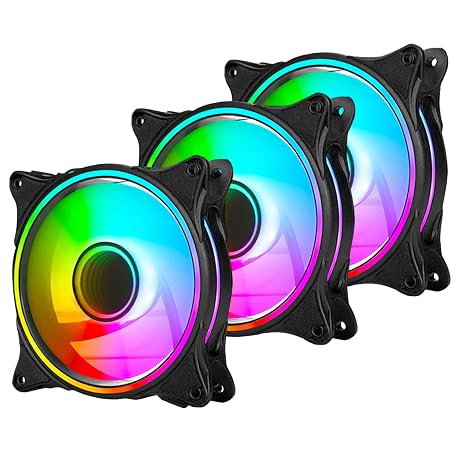 120mm 4Pin PWM & 5V 3Pin Addressable RGB PC Fans 800-1800RPM 3-Pack Black | Silent ARGB PWM High Airflow PC Gaming Fan with Triple Light Loop, Motherboard Aura SYNC for Computer Case Liquid Radiators