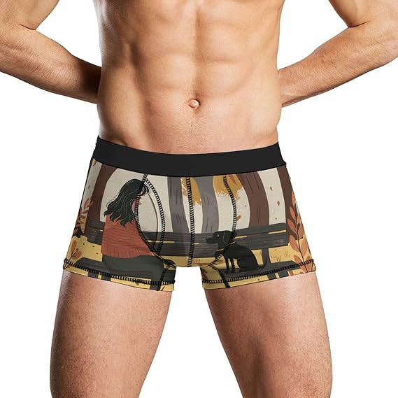 On A Park Bench Mens Boxer Briefs Short Breathable Underwear Trunks Soft Moisture-Wicking Boxer Shorts