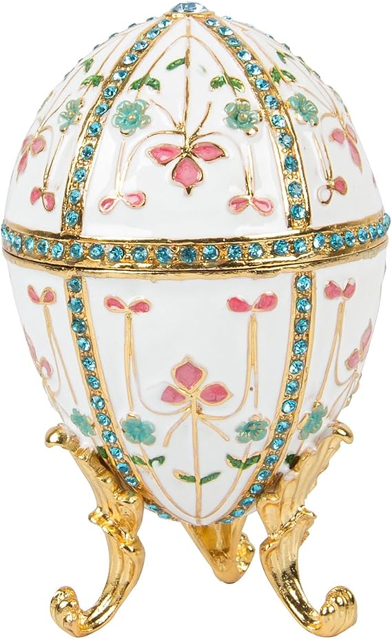 QIFU Hand Painted Faberge Egg Style Decorative Enamel Trinket Box Unique Gift for Family