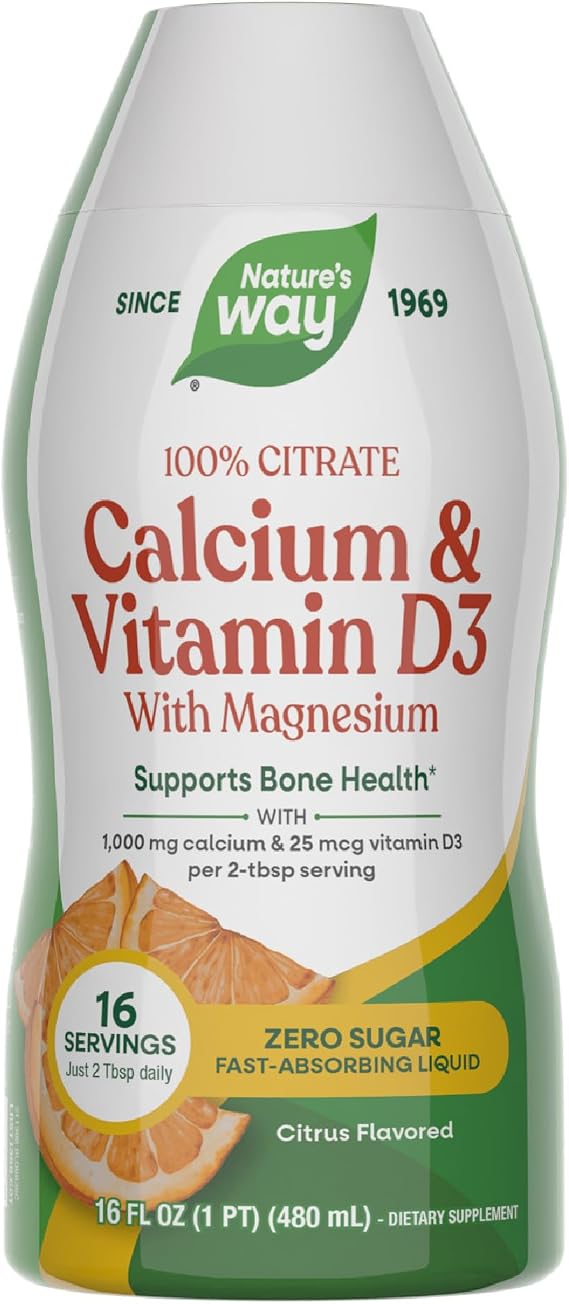 Nature's Way Calcium & Vitamin D3 with Magnesium Liquid, 16 Fl Oz | Fast-Absorbing Liquid Calcium, Magnesium and Vitamin D3 to Support Bone Health and Density*