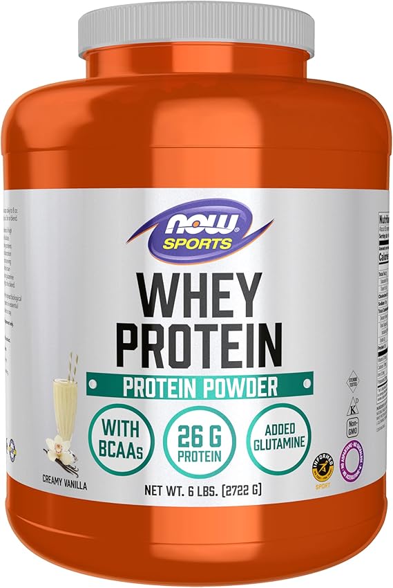 NOW Sports, Whey Protein 26 g With BCAAs, Creamy Vanilla Flavor, 6 lbs