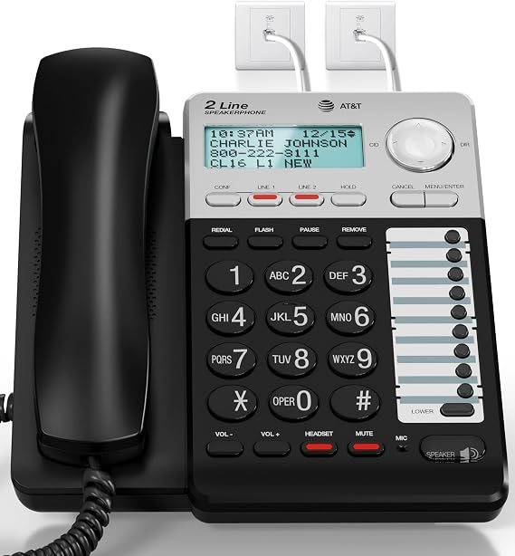AT&T ML17929 2-Line Corded Speakerphone with Caller ID/Call Waiting, Black - Built-in Speakerphone, 3-Way Conferencing, Headset Compatible