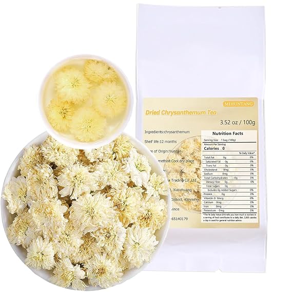 Chrysanthemum Tea 3.53 oz Dried Flowers Loose Leaves Caffeine Free Vegan | Made From Pure Chrysanthemum Flowers,Mild Sweet & Delicious Flavor Profile. Add Honey, Goji Berries,Lemon To Enhance Flavor