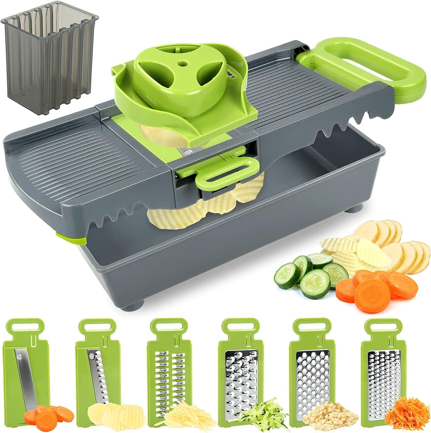 FAVIA Vegetable Chopper with Container Mandoline Slicer for Kitchen Multifunction 6-in-1 Vegetable Slicer Blade Veggie Cutter Onion Potato Slicer