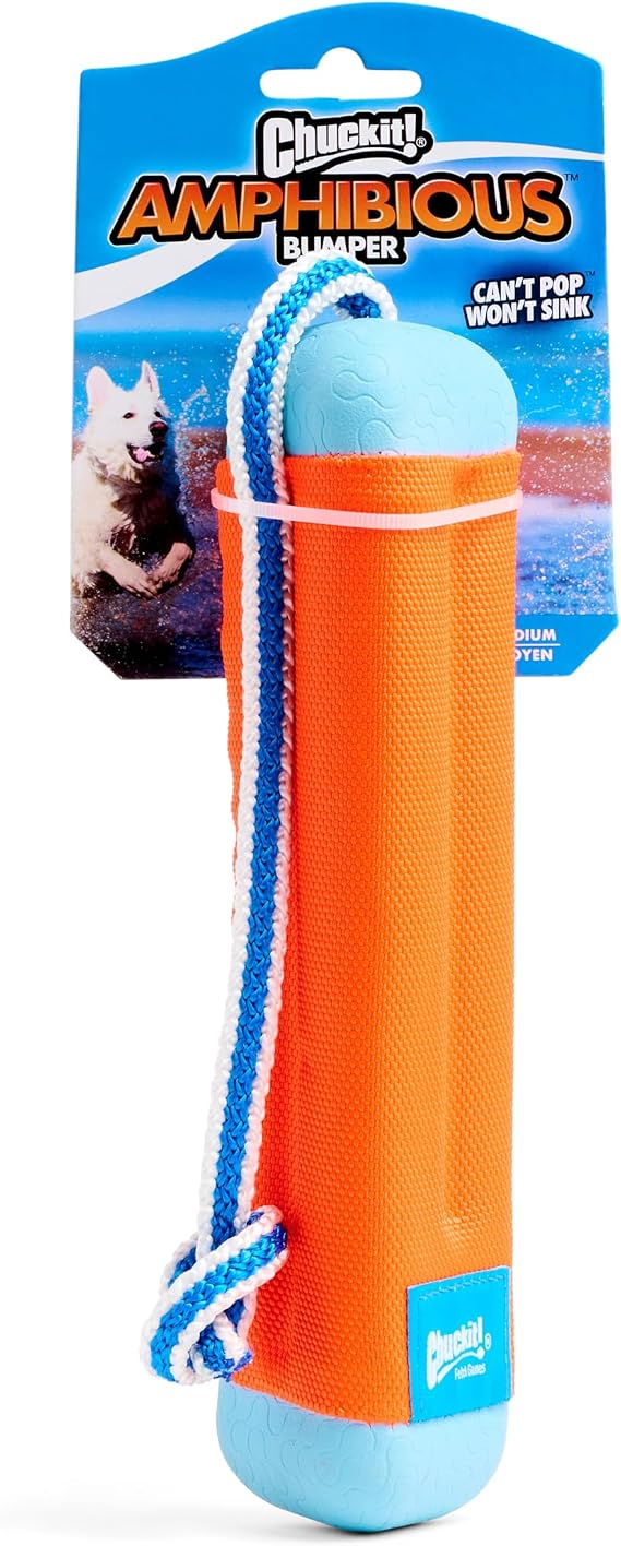 Chuckit! Amphibious Bumper Dog Fetch Toy, Small, Floats, for Water Play | For Waterplay, for Dogs Up to 60 lbs, 1.62 In L x 8.5 In H x 3.5 In W, Assorted