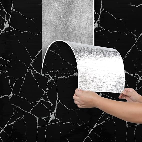Peel and Stick Wall Panels Self-Adhesive Marble Effect Wallpaper Waterproof Insulating Wall Paper 2.3mm Thick Contact Paper for Kitchen,Living Room,Bedroom,Ceilings,Cabinets,Black 40x300CM