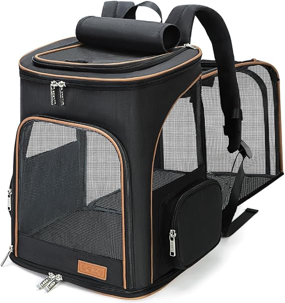 Lekereise Pet Carrier Backpack Expandable Cat Backpack Carrier for Small Dogs Large Cats Puppies, Dog Backpack Carrier for Hiking Travel Outdoor Hold Pets Up to 20 25 Lbs, Black