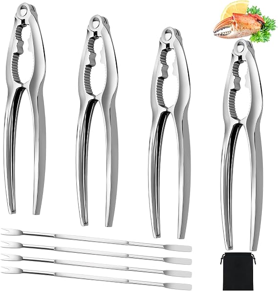 8 Pcs Crab Crackers and Tools Set, Crab Leg Cracker Tools for Seafood Nut | Zinc Alloy Lobster Crackers and Picks. 4 Pcs Crab Crackers, 4 pcs Crab Leg Forks with Storage Bag. Ergonomic, Non-slip Grip