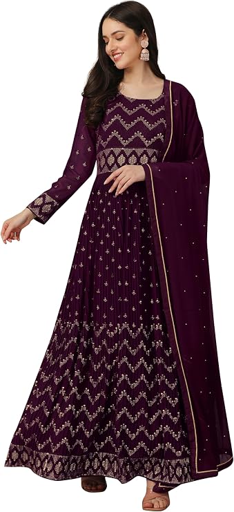 TRENDMALLS Women's Georgette Embroidery Anarkali Indian Pakistani Ethnic Suit Set Stitched
