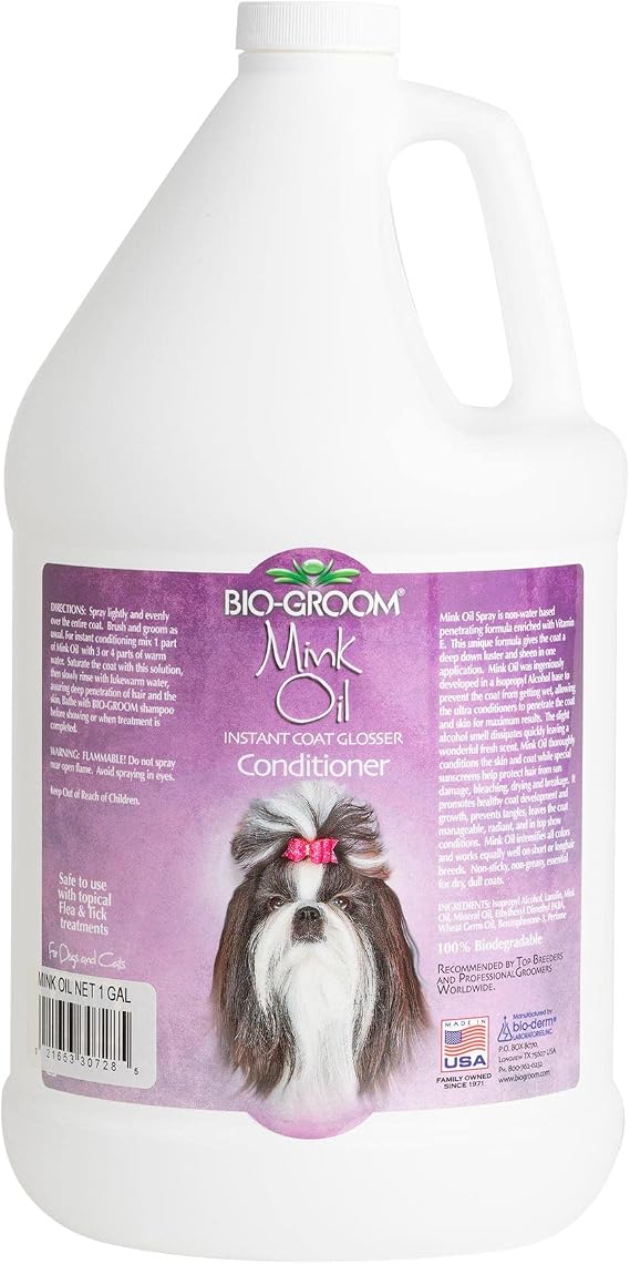 Bio-Groom Mink Oil Dog Conditioner, Dog Sunscreen, Vitamin E, 1 Gallon | Non-Sticky Polish, Cat Grooming Supplies, Cruelty-Free, Product Made in USA
