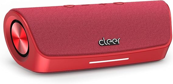 Cleer Scene Wireless Bluetooth Speaker, Simple Pairing, Waterproof IPX7, 12Hrs Play time, Deep Bass, Built-in Mic, Powerful Portable Speakers, for Outdoor & Party, Home,Red