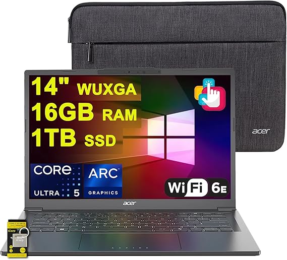 acer Aspire 14 AI Portable Laptop 14" WUXGA Matte Touchscreen Intel 8-core Ultra 5 226V (Up to 40 NPU Tops - Up to 53 GPU Tops) 16GB RAM 1TB SSD for Creator Business Work Win11 ICP Hub/Copilot+ AI PC