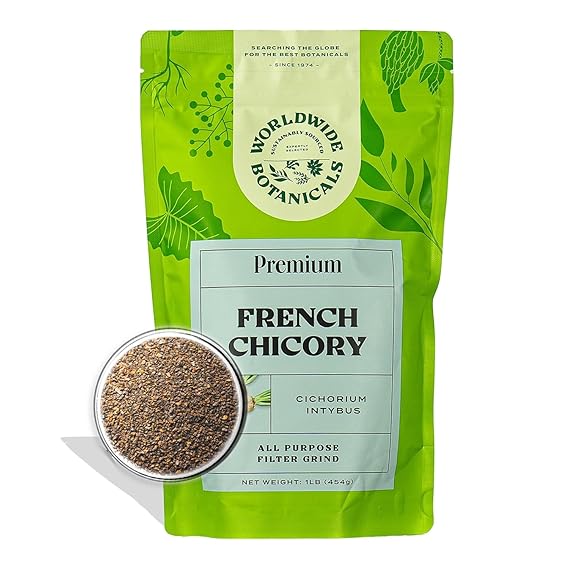 Worldwide Botanicals French Chicory Root, 1 Pound - Brew Like Coffee, Blend Roasted Chicory Root With Coffee, Prebiotic, Acid Free, Caffeine Free, Kosher
