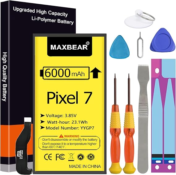 Pixel 7 Battery, (Upgraded) 6000mAh 3.85V Li-Polymer Replacement Battery for Google Pixel 7 (6.3 inch) Model GVU6C, GQML3, GO3Z5 with Repair Tool Kit