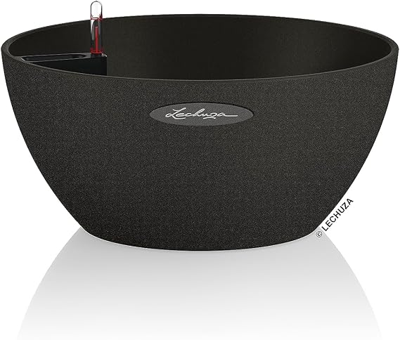 Lechuza Self Watering Plant Pot CUBETO Stone 30 Garden Flower Indoor and Outdoor Plastic Planter with Drainage Hole D30 H13 cm Graphite Black