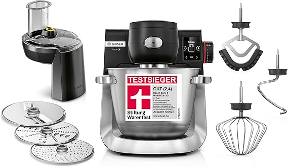 Bosch MUMS6ZS13D Food Processor Series 6 7 Automatic Programmes Integrated Scale 5.5 L Bowl Continuous Shredder Slices Dough Hook/Whisk/Silicone Whisk Dishwasher Safe 1600 W Silver/Black