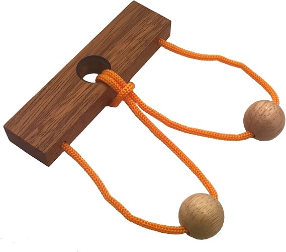 Two Lovers String Rope Ring Puzzle - Wood IQ Brain Teaser Mind Game