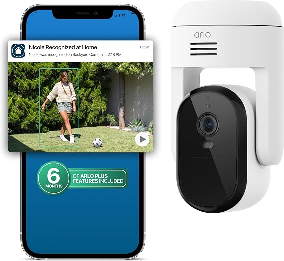 Arlo Essential Outdoor Pan Tilt Zoom Security Camera 2K - 1-Cam + 6 Mo Plan