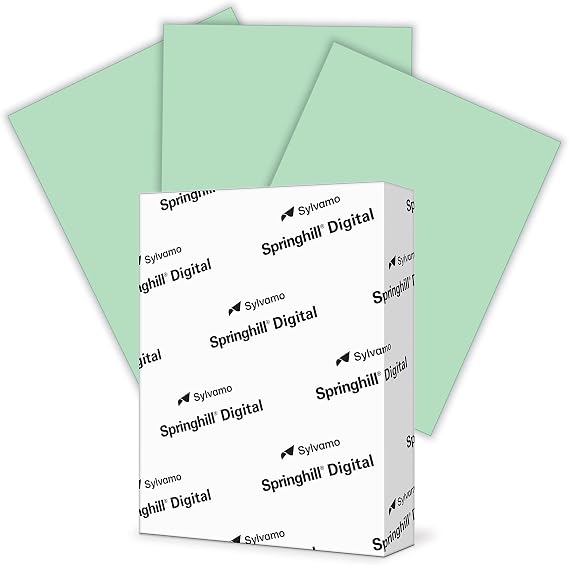 Springhill 8.5 x 11 Green Colored Cardstock Paper, 110lb, 199gsm, 250 Sheets (1 Ream) Premium Heavy Cardstock, Printer Paper with Smooth Finish for Cards, Flyers, Scrapbooking & More 045300R