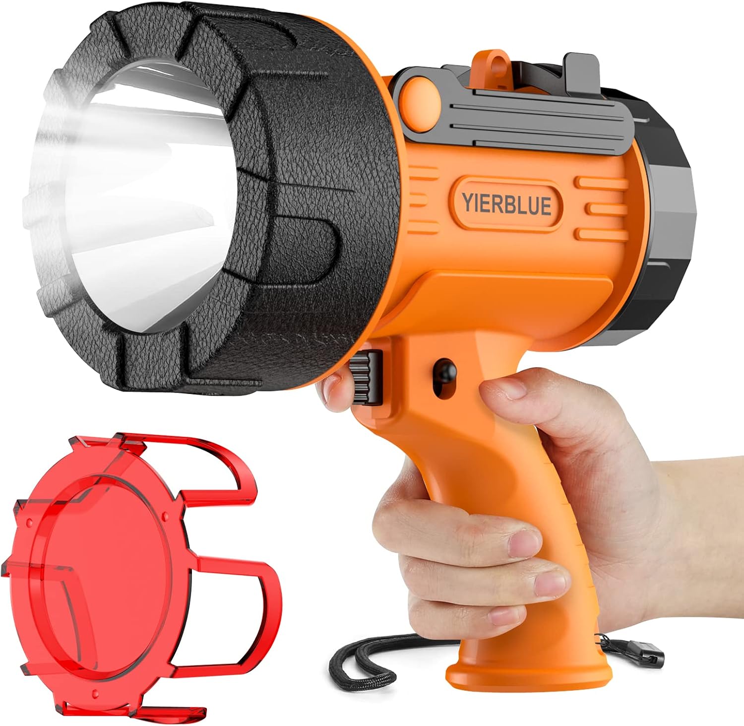YIERBLUE Rechargeable Spotligh with 1000,000 Lumen LED, Handheld Rechargeable Spotlight IP67 Waterproof Flashlight, 9h Ultra-Long Standby, Ideal Spotlight for Boating, Camping
