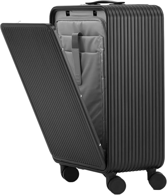 Suitcase Large-capacity Suitcases With Wheels Front Opening Design Luggage Aluminum-magnesium Alloy Trolley Carry On Luggage Travel Gear (Color : Black, Size : 17inch)