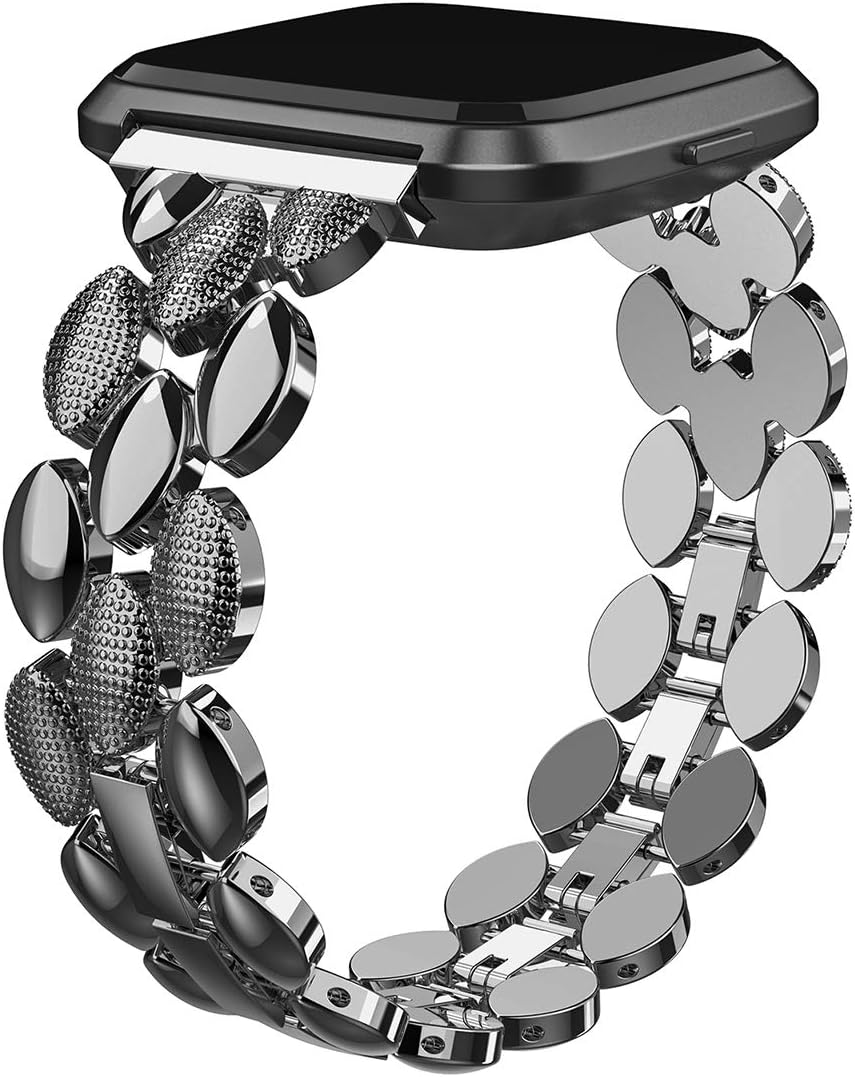 TOYOUTHS Metal Link Compatible with Fitbit Versa 2 Watch BandVersa LiteVersa Bands for Women Stylish Dressy Strap Bracelet Replacement Wristbands Accessories for Versa 2 Special Edition, Black