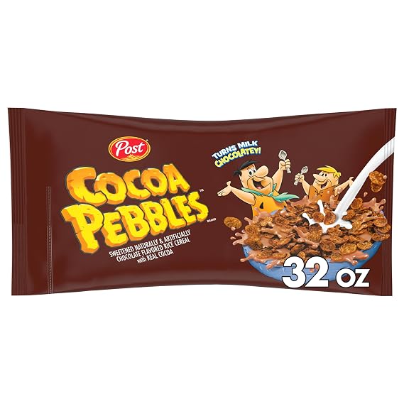 Cocoa PEBBLES Chocolate Breakfast Cereal, Gluten Free, 32 oz Bag | Sweetened Puffed Rice With Crunchy Texture And Chocolatey Flavor, Delivering A Flavorful Bite In Every Spoonful