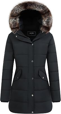 Womens Winter Coat Waterproof Long Insulated Parka with Detachable Hood