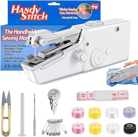 Handheld Sewing Machine Portable Mini Sewing Machine with Sewing Accessories Small Stitching Machine for Beginners Portable Sewing Tool for Clothes, Fabrics, DIY Home Travel Crafts