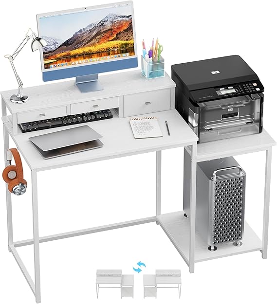SINPAID 47 inch Computer Desk with 2-Tier Shelves and 47 inch Computer Desk with Printer Shelf