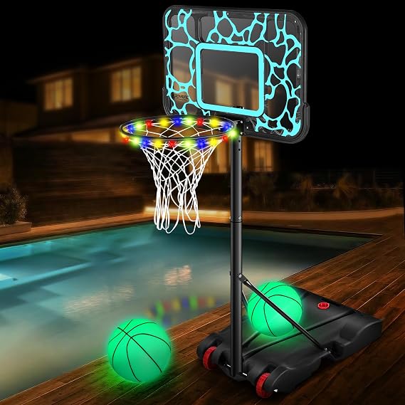 Pool Basketball Hoop 7-Height Adjustable Swimming Pool Basketball & 2 Balls