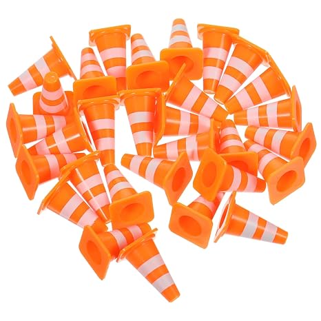 30/60/100 Pack Mini Traffic Cones, 1 Inch Small Construction Cone | Orange Tiny Roadblock Signs Toys for RC Cars, Dioramas, Miniature Displays, Construction Party Favors and Decorations