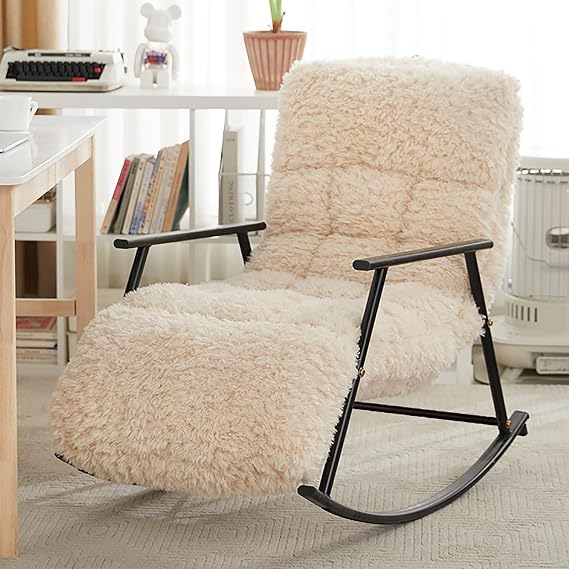Modern Lounge Chair for Balcony Can Lie Or Sleep Lazy Chair Indoor Bedroom Upholstered Rocking Chair Patio Rocking Chair with Side Pockets Soft Sleeper Ergonomic Chair (Color : Black Leg)