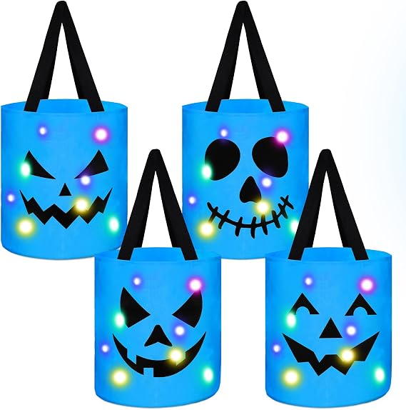 Yaomiao 4 Pcs Halloween Trick or Treat Bag Light up,Blue