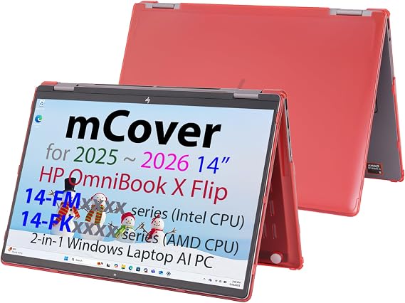 mCover Hard Case ONLY Compatible for 2025+ 14" HP OmniBook X Flip 14-FMx 14-FKx 2-in-1 (with 360 Hinge) Windows Laptop (NOT Fitting Any Other HP Models)- Red