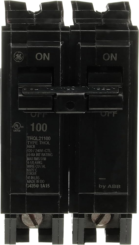 ABB Q-Line THQL21100 100A Double Pole Circuit Breaker 100 Amp Double Pole 120/240 VAC Breaker 2-Pole Standard Circuit Breaker Electrical Safety Switch Plug-in Mount Type