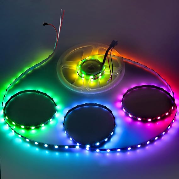 ALITOVE WS2812B LED Strip, 5mm Width Super Narrow RGB Addressable Light Strip 6.6ft 120 LEDs Programmable Dream Color Digital Pixel Rope Light 5V for Home Theater Bedroom Bar Decor