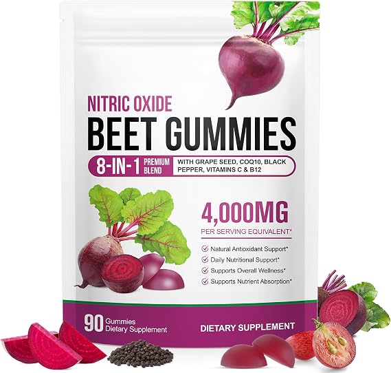 Beet Root Gummies,Beetroot with Pomegranate Gummies,Beet Root Gummie with Vitamins C & B12,L-Arginine & L-Citrulline,Grapeseed Extract,Circulation & Heart Health Suppor 90 Count