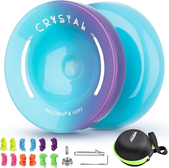 Professional Yoyo K2 Crystal,Responsive Yoyo for Kids Beginners | Dual Purpose Yoyos for Adults Advanced + Unresponsive Bearing + 12 Strings+Storage Bag + Bearing Tool , Blue Purple
