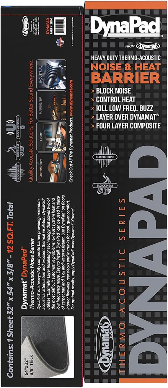 DYNAMAT 21100 DynaPad 32" x 54" x 0.452" Thick Non-Adhesive Sound Deadener, Black Made in USA