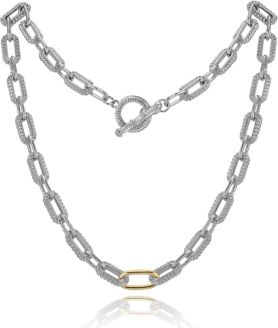 Wire Necklaces for Women, 2 Tone Link Chain Necklaces Circles Adjustable Necklaces Costume Jewelry for Women Gifts