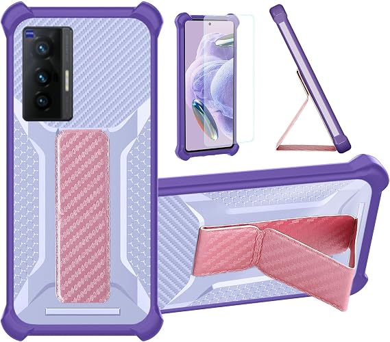 Aroepurt Case for Vivo X70 5g Phone Case Stand Cover [with Tempered Glass Screen Protector] Hybrid Case [Folding Support Magnetic] [Frosted Anti-Fingerprint] Purple