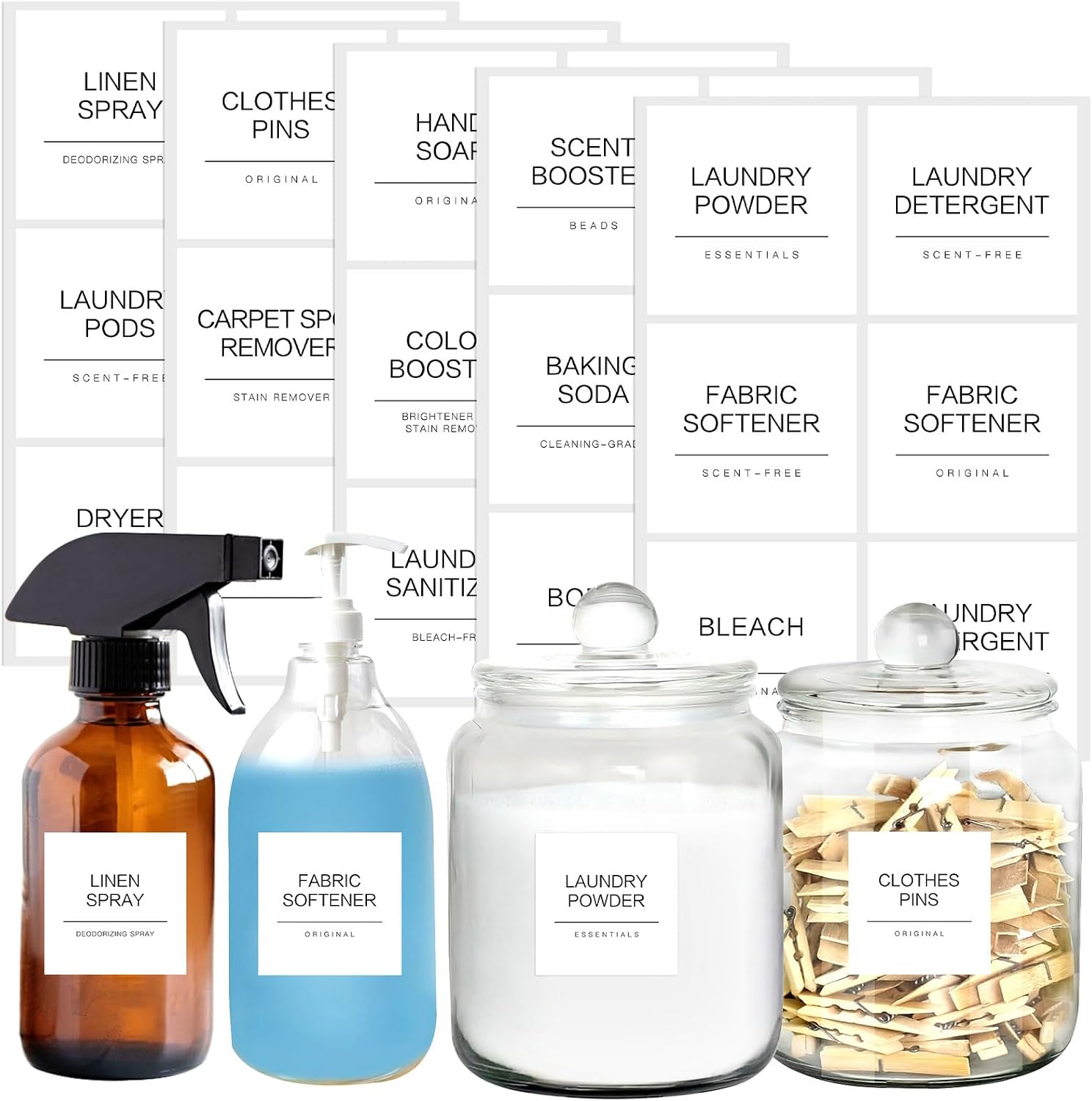 KSIWRE 30 PCS Laundry Labels for Jars,Matte Minimalist Laundry Stickers for Containers and Bottles,Laundry Room Organization and Storage(White)