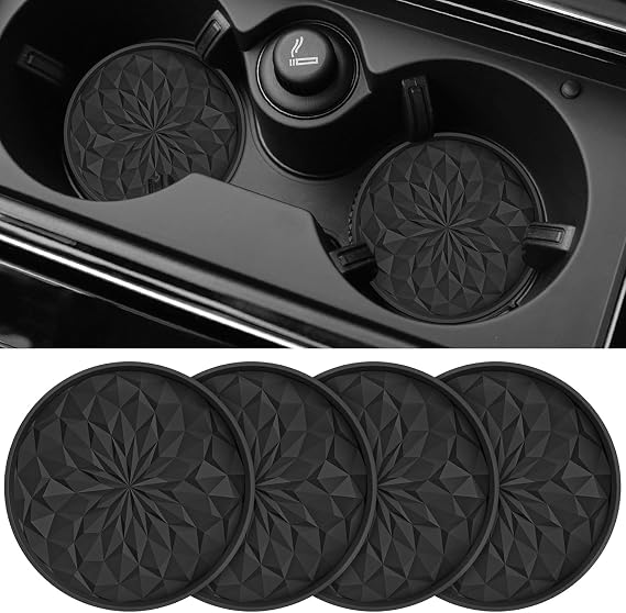4 Pcs Car Cup Holder Coasters for Lexus RC/IS, Car Cup Holder Insert, Anti Slip Cup Holder Coasters for Car, Silicone Mat,Black