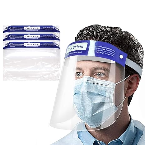 RightCare Protective Full Face Shield, Reusable with Anti-Fog Coating and Elastic Head Strap, 3ct