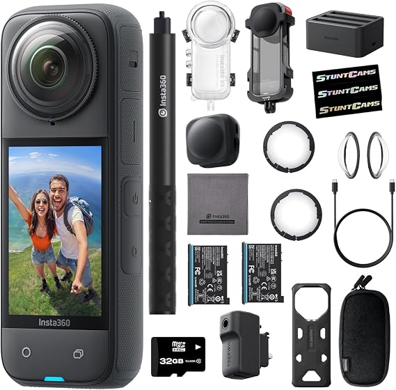 Insta360 X4 - Waterproof 8K 360 Action Camera, 4K Wide-Angle Video, Extra Battery, Invisible Selfie Stick, Dive Case, Utility Frame, Premium Lens Guards, Charge Hub, Mic Premium Kit