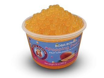 Premium Popping/Bursting Boba Pearls/Boba Bombs/Dessert Topping by Buddha Bubbles Boba (Mango Popping Pearls)