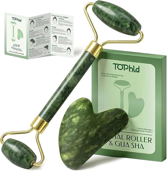 Face Roller & Gua Sha Facial Tool, Self Care Face Massage, Jade Roller for Face, Chin Line Sculpting, Reduce Swelling