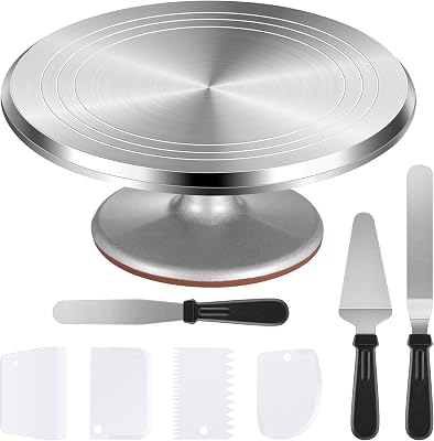 Puroma Cake Turntable, 12 Aluminium Alloy Cake Stand, Cake Decorating Kit with 3 Icing Spatulas and 4 Icing Combs, Cake Decorating Supplies for Cake, Cupcake, Desserts