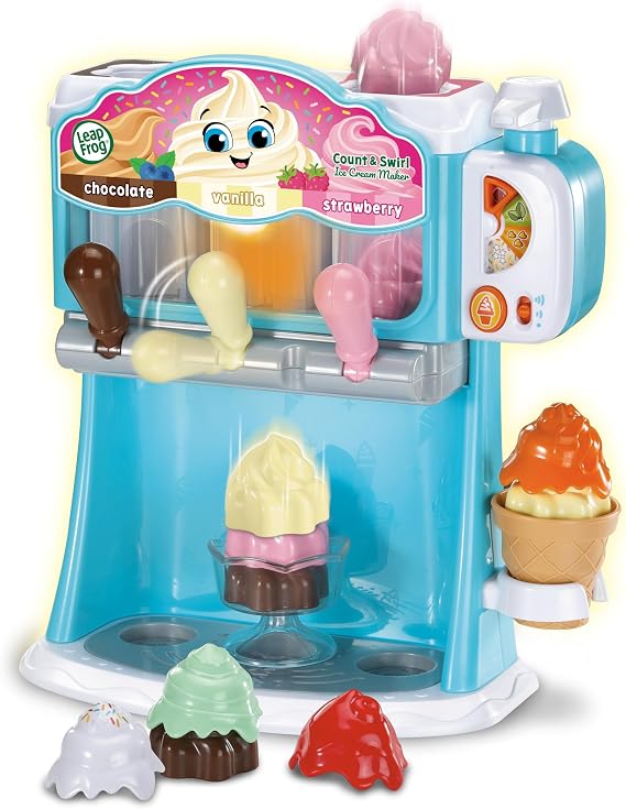 Leapfrog Count & Swirl Ice Cream Maker, English | Pull levers to learn colours and flavours while making pretend ice creams with toppings and syrup. Ages 2+